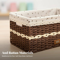 Woven Box with Cloth Insert Sturdy Storage Basket Space-Saving for Living Room