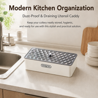 Cutlery Storage Box, Utensil Holder Box with Lid, Modern Minimalist Chopstick Container for Kitchen & Dining, Drainage Feature
