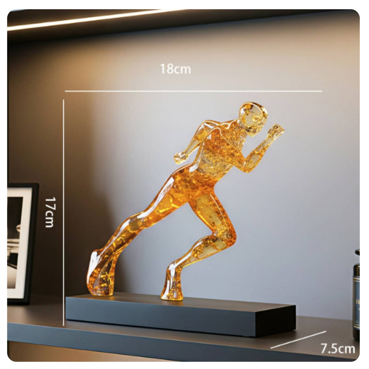 Runner Figurine Translucent Human Figurine Art Sculpture Amber-Gold Table Decor Modern for Runners, Office Desk, Bookshelf