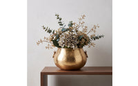 Metal Vase with Handles Gold Decorative Vase Hammered Metal Bowl Textured for Tabletop, Entryway
