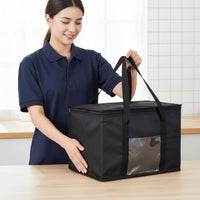 Aluminum Foil Lined Picnic Bag Reusable Insulated Thermal Tote Bag Clear Front Pocket Large Zippered Food Carrier for Beach