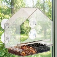 Panoramic Bird Feeder with Suction Cup Mounting, Rainproof Acrylic Bird Feeder for Balcony, Outdoor Bird Watching Station to Attract Birds