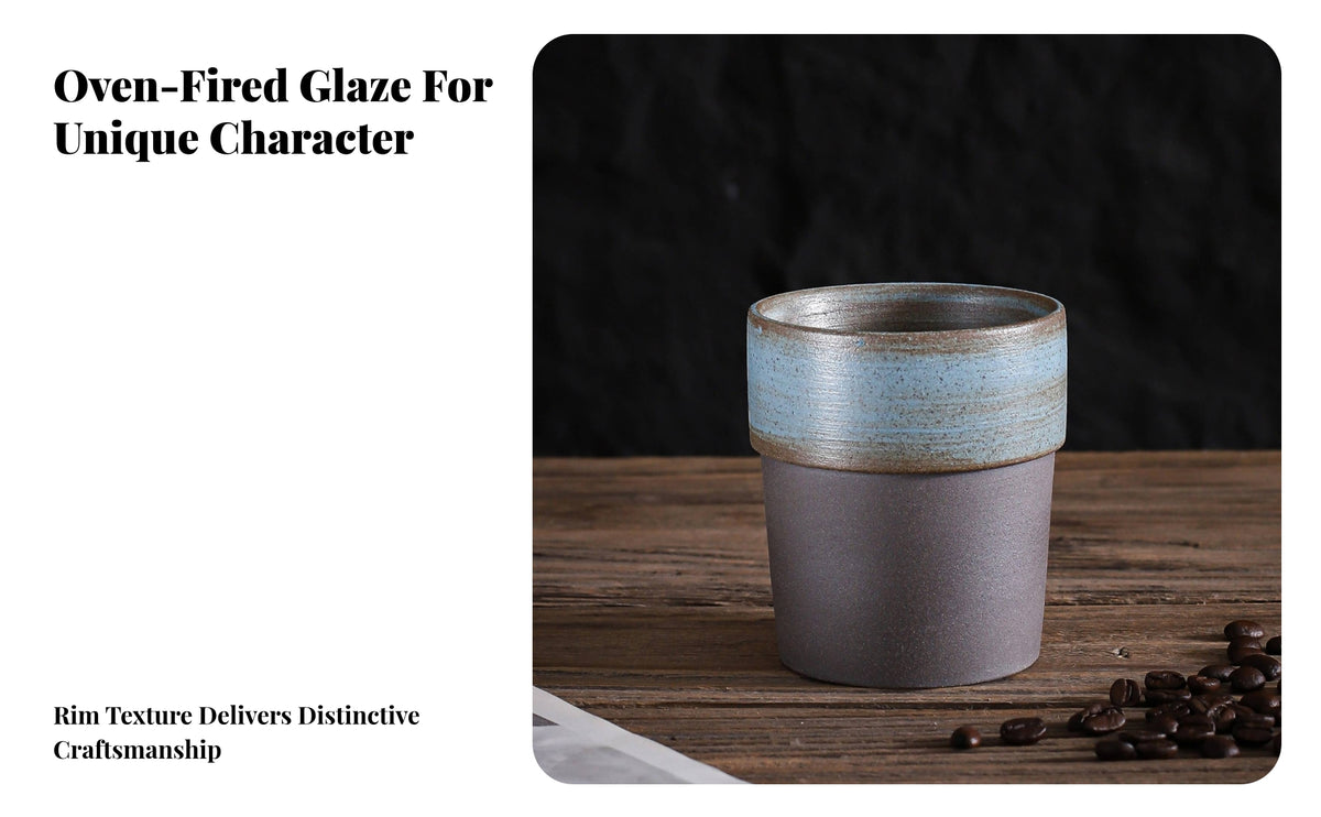 Ceramic Cup with Glazed Band | Modern Minimalist Design, Straight-Sided Coffee Cup, for Office