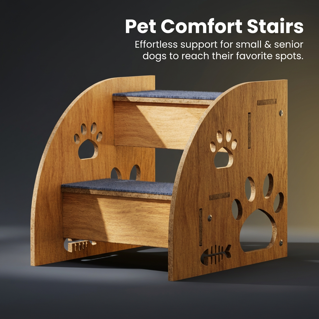 Pet Small Dogs, 40cm Height Dog Steps for Sofa Access, Density Board Construction, Non-Slip Carpeted Steps, Paw Cutout Design