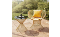 2 Pieces Lounge Chair with Table Modern Wire Chair with Cushion Airy Patio Conversation Set for Reading Corner, Living Room