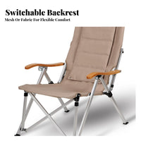Foldable Design Portable Highspine Recliner Reclining Function Highspine Camp Lounger Lightweight Frame Camping Chair Side Storage Pocket for outdoor enthusiasts, fishers, Sports Fans, Fishing, spineyard, outdoor meal, live events