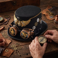 Hat with Goggles and Gears Black Hat with Adjustable Strap Goggles Pointed Headwear for Adults, Halloween