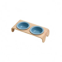 Raised Double Pet Bowl Curved Wood Wooden Pet Bowl Stand 150 Ml Capacity Easy to Clean