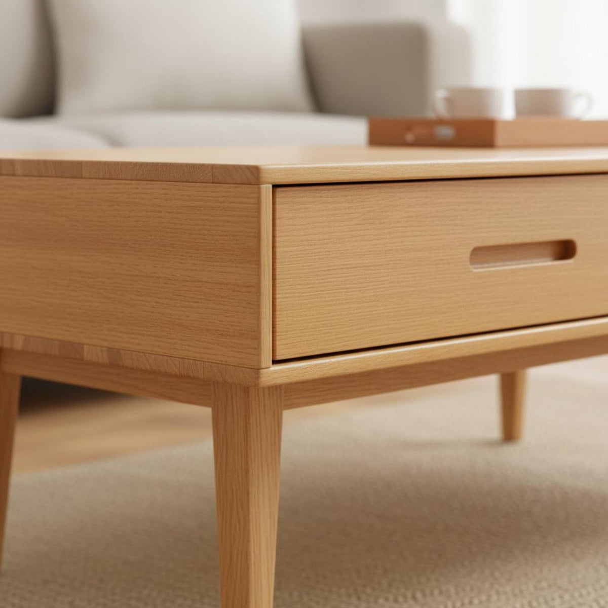 Minimalist Design Solid Wood Coffee Table Oak Tea Table for Small Apartment Dwellers