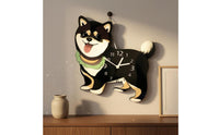 Swinging Tail Shiba Inu Clock Printed Numerals Decorative Dog Clock Glossy Face Home Decor Cute for Living Room, Pet Shop