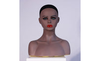 Manikin Head with Shoulders PVC Mannequin Head Bust Brown Complexion-Tone Hairpiece Stand
