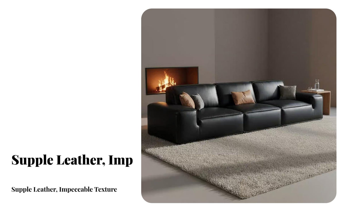 Blockdesign 3-Seater Genuine Leather Upholstered 3-Seater Couch Minimalist Design Sofa for Apartment Dwellers, Homeowners, Lounge, Home Office