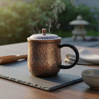 Thickened Wall Handmade Pure Copper Teacup Coating-Uncoated Pure Copper Teacup Reusable Drinkware Anti-Scald Handle for Office, Bar