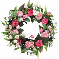 Artificial Peony Wreath Realistic Flowers Rosy Flower Door Wreath Front Door Flower Arrangement No Maintenance Required