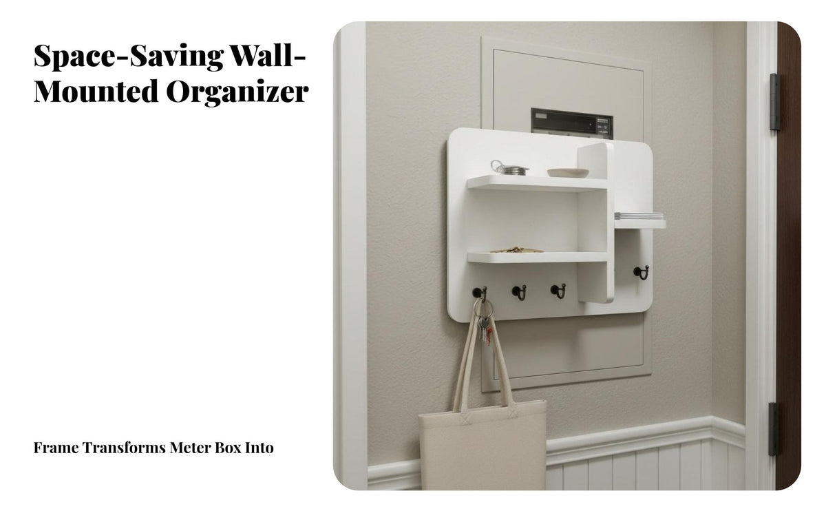Multi-Functional Electric Meter Box Cover Decorative Breaker Panel Hider Integrated Storage Fuse Box Cover with Shelf Easy Installation for Homeowners, Apartment Dwellers, Office Managers, Hallway, Living Room, Bedroom, Kitchen