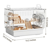 Large Hamster Cage with Wire Mesh Top, Luxury House Shape Design, Clear Acrylic Viewing for Syrian or Dwarf Pets, Easy Clean Deep Bedding Tray
