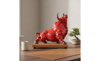 Ceramic Ox Figurine Feng Shui Symbol Vermilion Bull Statue Elegant Home Decoration for Business Owners