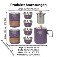 Camping Tea Set, heat-resistant teapot set made of 304, portable with double-wall anti-scald cups, for festivals & hikers
