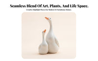 Layered Feather Detail Conjoined Duck Ornament Orange Beak Double Duck Statue Black Painted Eyes House Decoration White for Rockery, Bonsai, Micro-Landscape, Outdoors