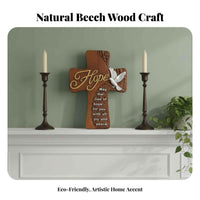 European Design Hope Wooden Wall Cross 3D Relief Design Christian Wall Decor Natural Wood Finish for Gift Givers, Prayer Room, Home