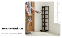 Space Saving Narrow Shoe Rack Small Footprint Narrow Shoe Storage Organizer Long-Lasting Metal Construction Slim Corner Stand Shelf Stable Structure for Apartment Dwellers, Homeowners, Families, Hallway, Bedroom, Dorm Room, Closet