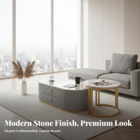 2 Pieces Sintered St Single Surface Table Easy to Clean Modern Coffee Table with Drawers Light Luxury Design 2 Piece Living Room Tables for Adults