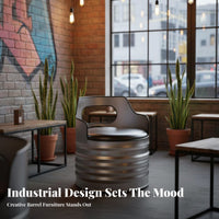Oil Drum Furniture Set Comfortable PU Cushion Iron Barrel Booth Sofa Curing Varnish Finish Industrial Barrel Chair for Homeowners, Cafe, Bar, Lounge