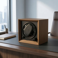 Wooden Single Watch Winder with LED Light Compact Automatic Watch Winder with LED Light Ultra-Quiet Silent for Display Shelf, Bedside Table, Office Desk