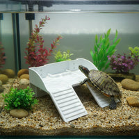 Food-Grade Plastic Turtle Basking Platform with Feeding Trough Aquatic Turtle Feeding Station Cold-Blooded Animal Climbing Ramp for Aquarium, Terrarium