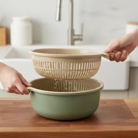 Extra Large Oval Colander, 2 Piece Seive for Rinse Pasta & Drain Vegetables, Wash Salad & Fruit, Stackable with Handles
