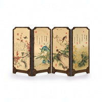 Wood-Framed Tabletop Screen with Base Supports Oriental Foldable Mini Screen Freestanding Decor Miniature for Entryway Console