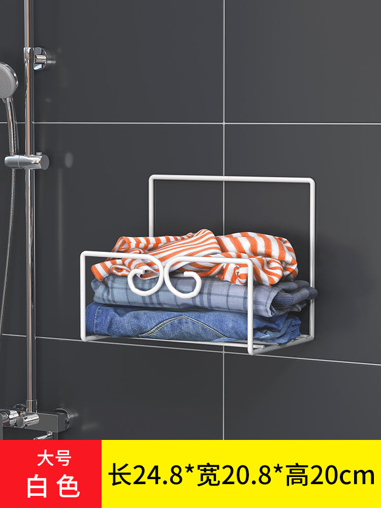 浴室卫生间放换洗衣服置物架墙上挂墙壁挂洗澡干净衣物浴巾收纳架 单层中号（白色）