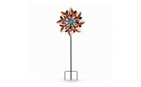 Kinetic Metal Pinwheel with Gem Accents Outdoor Wind Rotor with Stake Yard Metal Wind Rotor Lawn for Homeowners