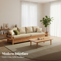 Storage Sofa with Drawers Japanese aesthetic Living Room Furnishing Nordic Aesthetic Wooden Couch for Homeowners, Families, Lounge Area, Bedroom, Office