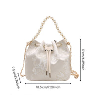 Chinese Design Crossbody Bag Versatile Wear Drawstring Bucket Bag Ideal Gift Pearl Handle Purse for Party, Wedding