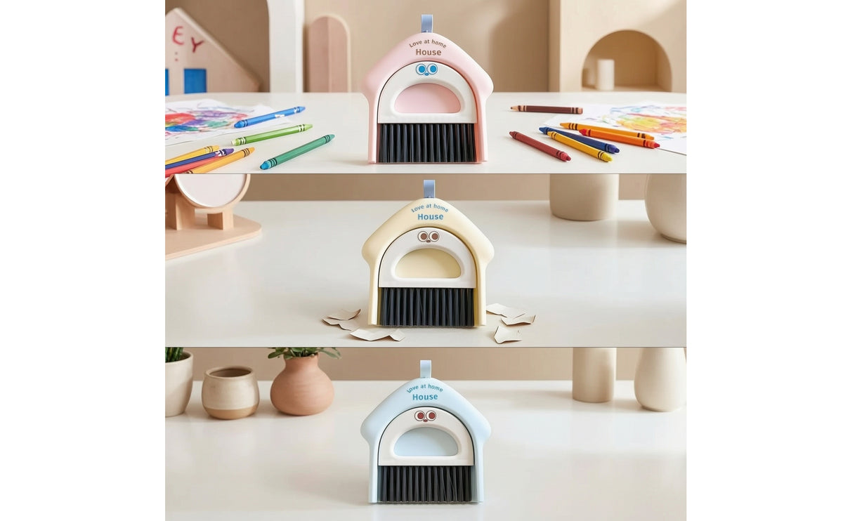 2 Pieces Compact Desktop Cleaning Set Handheld Mini Dustpan and Brush Set Space-Saving Hand Broom with Dustpan Portable for Office Workers, Students, Keyboard, Dorm Room