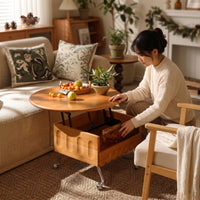 Lift Top Storage Coffee Table Solid Wood Construction Lift-Elevating Coffee Table Multi-Functional Mobile Storage Trolley for Bedroom, Home Office