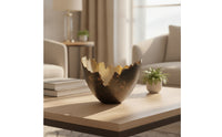 Folded Metal Bowl Antique-Style Bowl with Hammered Finish Wavy for Tabletop, Entryway