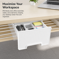 Desk Organiser Drawer, Under Desk Storage Drawer 18L, No Drill Slide Out Under Desk Storage for Office Supplies, Cables & USB Sticks, Nordic White