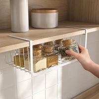 uncoveredGrid Under-Cabinet Hanging Basket Moisture-Resistant Under Shelf Wire Basket Hook-on Hanging Storage Bin Rectangular for Kitchen, Dorm Room