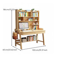 Writing Desk Multi-functional Solid Wood Computer Workstation Bookshelf Storage Adjustable Ergonomic Space-saving Design Suitable for Students Children Home Office Dorm Room Study Area