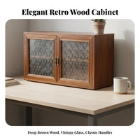 Desktop Display Cabinet with Glass Small Size Wooden Countertop Cabinet Particle Proof Glass Door Organizer Sturdy Wood
