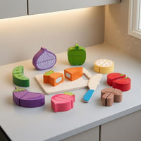 Wooden Food Cutting Toy Bright Colors Slicing Kit Child-Centered-Educational play Plaything for Children