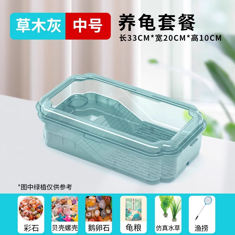 龟缸龟盆乌龟缸防逃逸双层晒台生态缸龟箱造景别墅饲养箱家用养殖