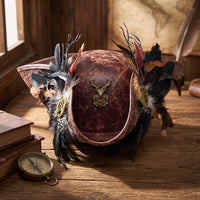 Tricorn Hat with Feathers Distressed Leather Tricorn Hat Steampunk for Cosplayers, Actors, Cosplay, Halloween, Theater