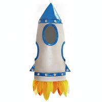 Silver-Toned Spacecraft Cosplay Costume Blue Trim Spacecraft Overcoat Oval Face Opening Pointed Top for Children, Kids, Events, Stage Performance
