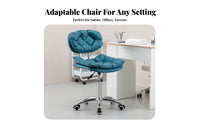 Height-Adjustable Upholstered Vanity Chair 360-Degree rotate Wheeled floral spine Chair Rolling Casters Task Stool Armless for Manicurists, Beauticians, Students, Nail Salon, changing area, Bedroom, Small Spaces