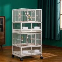 Multi-Layer Bird Cage with Three-Tier Shelf, Large Parrot Cage on Rolling Stand, Luxury Indoor Villa Design