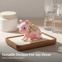 Pig Jewelry Box Decorative Ornament Astrological Pig Storage Box Crystal Accented Hinged Piglet Jewelry Holder for Collectors, Women