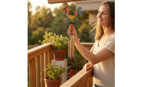 Hand-Painted Rooster-Shaped Wind Chime Iron Metal Wind Chime Glass Hanging Rooster-Shaped Ornament Flower and Foliage